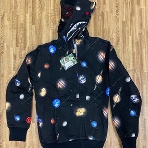 Bape galaxy shark face zip up hoodie black